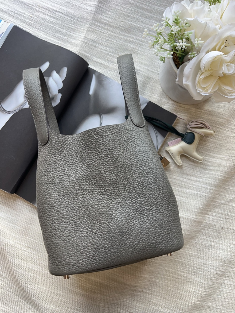 Hermes Picotin Lock 18 Gris Meyer Taurillon Clemence Leather Tote